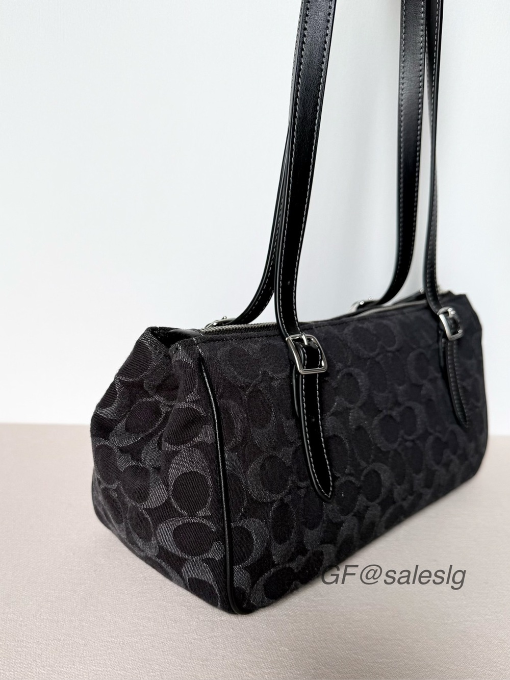 NWT Coach Asher Shoulder Bag Signature Silver/Black Denim Bag - Picture 4 of 12